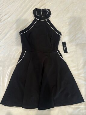 Lulu's Black Skater Dress with White Piping Detail and Pockets